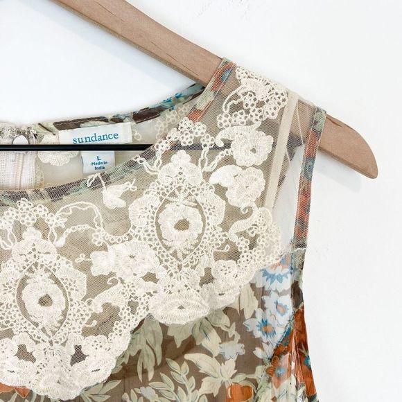 Sundance Sheer Floral Panel Lace Tiered Dress Embroidered Mesh Sleeveless Summer - Picture 6 of 12